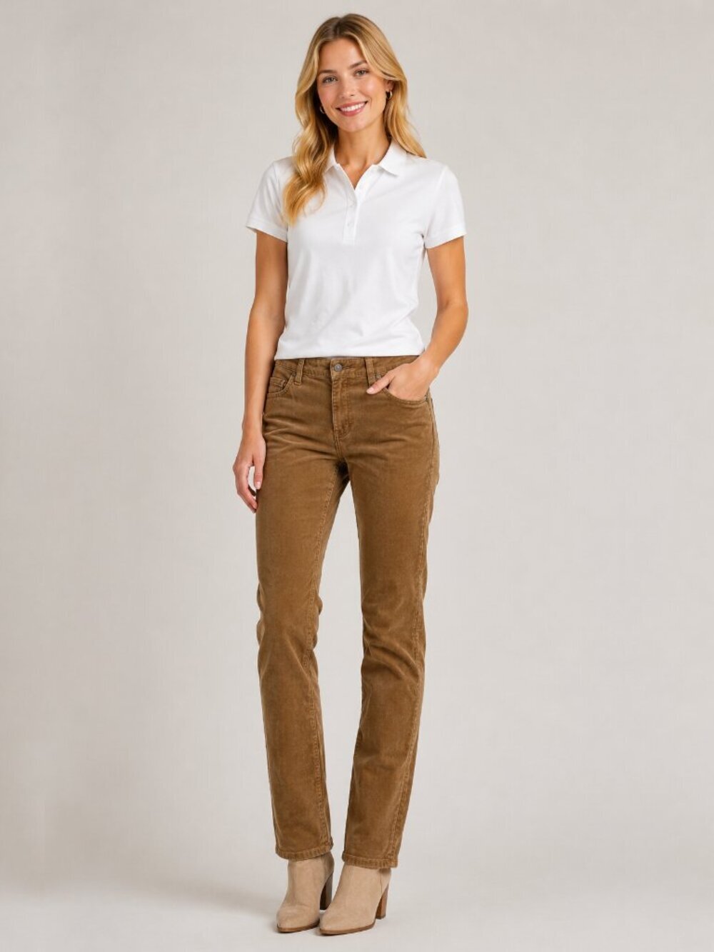 2/$30 Lands' End High Rise Straight Leg Corduroy Pants Brown 6 #A2144